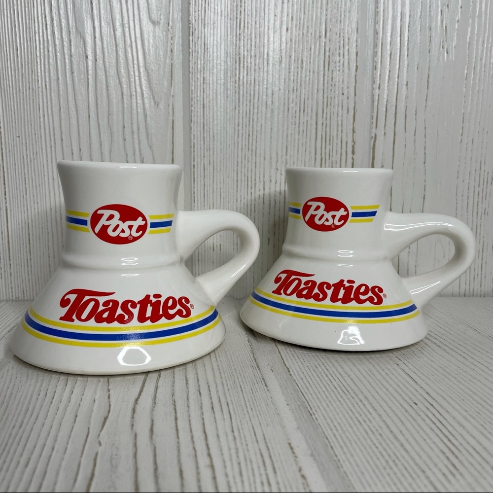 2 Vintage Post Toasties Cereal Coffee Cups Mugs Breakfast